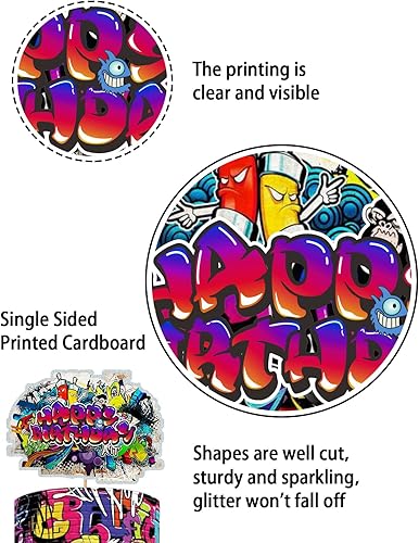 Miniatura 3 de Graffiti - Decoración para tartas de los años 80 y 90, decoración de fiesta de cumpleaños retro urbana y retro de los 80 y 90, suministros de fiesta