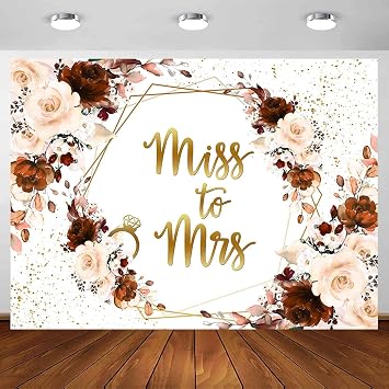 Sensfun Miss to Mrs Bridal Shower Backdrop Burnt Orange Flowers Bride to Be Engagement Photography Background Wedding Party Decorations Vinyl Photo Banner Props 7x5ft