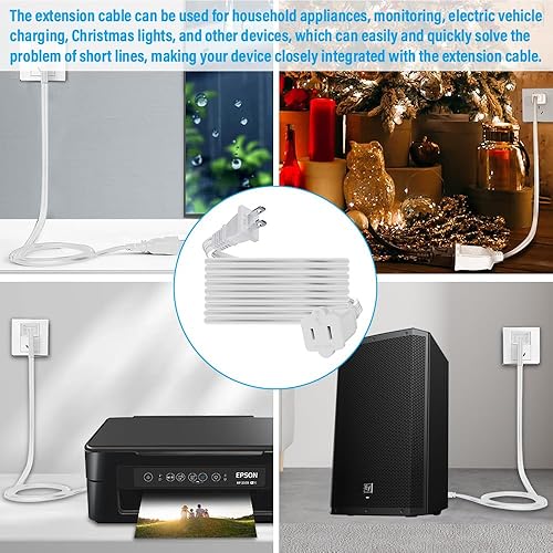 Miniatura 5 de Cable de alimentación de CA, (2.0 ft), adaptador de cable de extensión de 2 clavijas de 125 V 10 A, salida de EE. UU., enchufe macho de 2 clavijas a