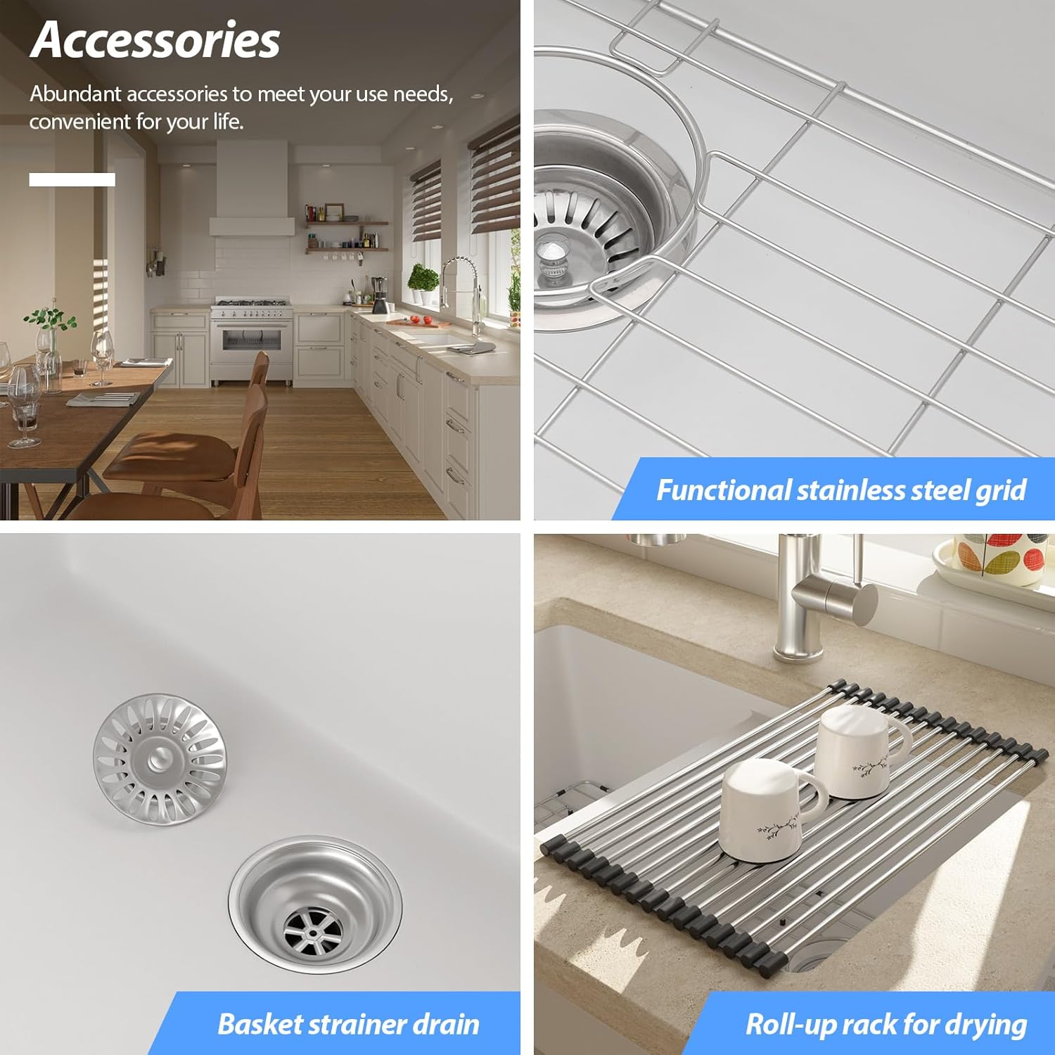 Lordear 33 Granite Composite Kitchen Sink 33x19 Inch White Undermount Sink Double Bowl 50/50 Granite Composite Under/Over Counter White Kitchen Sink