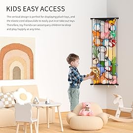 Stuffed Animal Storage Shelf Organizer(Patented) - Corner Stuffed Animal Holder Length Adjustable - Wall Plush Storage for Nursery Playroom Bedroom Kids Room (Space Black, Extra Large)