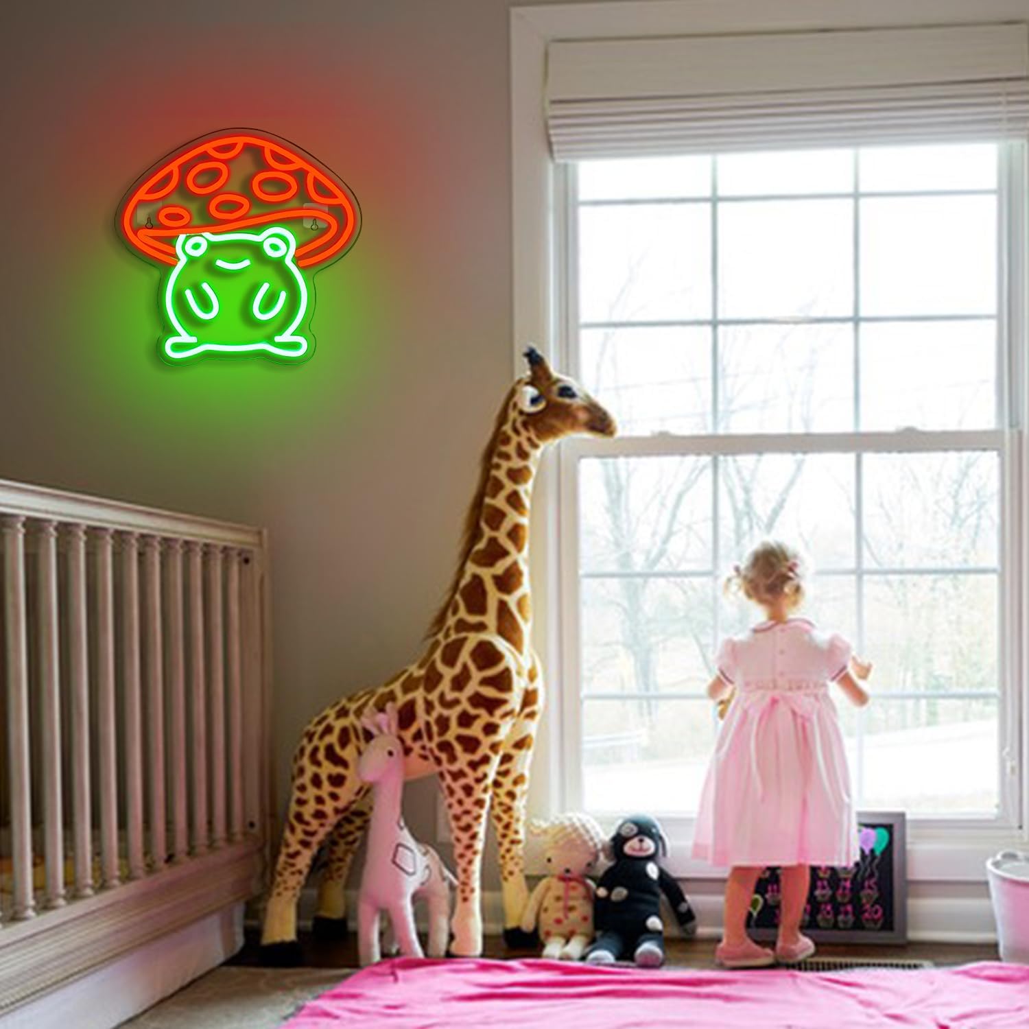 WLHOPE Mushroom Frog Neon Light for Wall Decor - Cute Green Red LED Sign Bedroom, Kids Room, Home, Bar, Party, Classroom, Game Room Neon Sign Led Lights Gifts for Teen Boys
