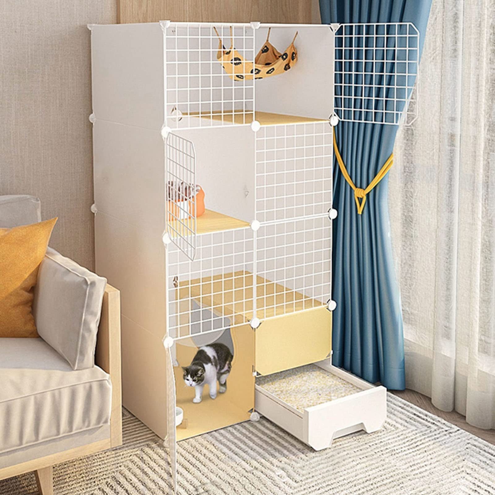 asdchZen Cat Cage - Cat Enclosure Chinchilla Cage With Litter Box,Indoor Diy Cat Playpen,Detachable Metal Wire Kitten S Crate Small Animal Cage For Pet 1-2 Cat