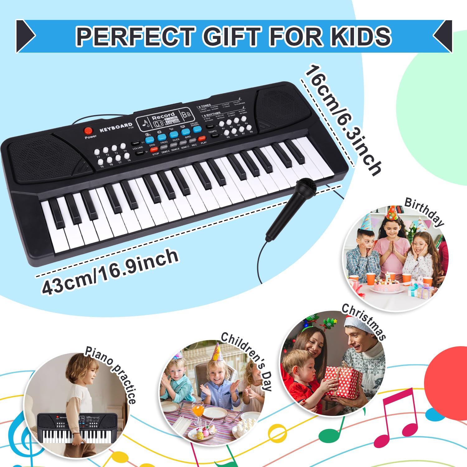 Giocattolo Pianoforte Tastiera Elettronica Per Bambini 3-7 Anni, 37 Tasti Con Microfono, Altopsarlanti, Funzione Registra, Regalo Musicale Educativo Per Bambina E Bambino