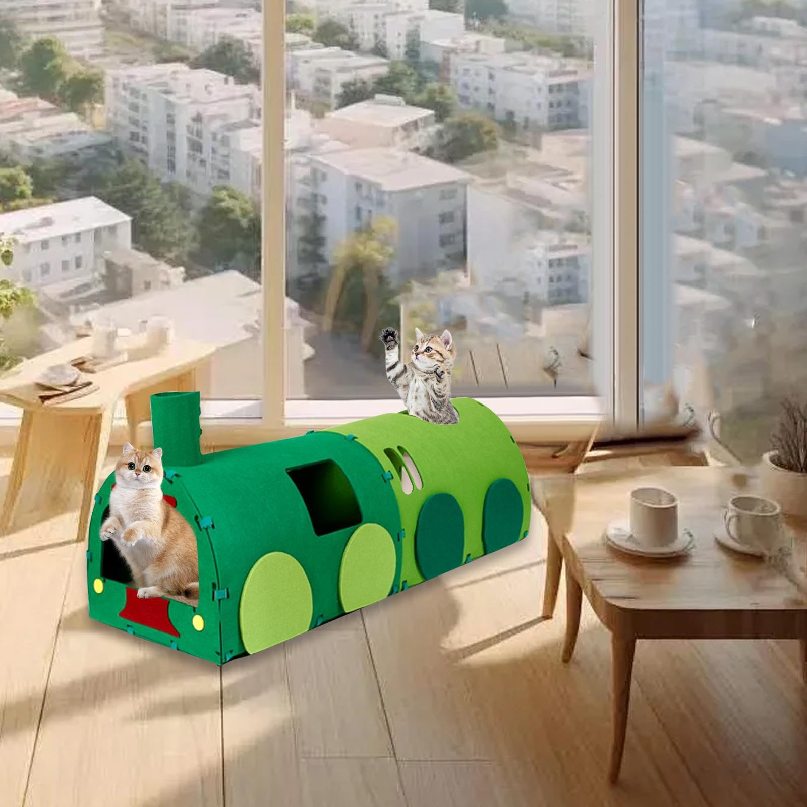 Jouet Interactif pour Chat en Forme de Tunnel, Tube de Jeu en Forme de Train Fabriqué en Tissu Non Tissé,