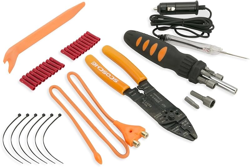 Scosche TK12A Complete Car Stereo Tool Kit - Professional Automotive Grade Car Audio Installation Set with Bit Driver, No Scratch Pry Tool, Wire Stripper, Crimping Tool, and Electrical Connectors