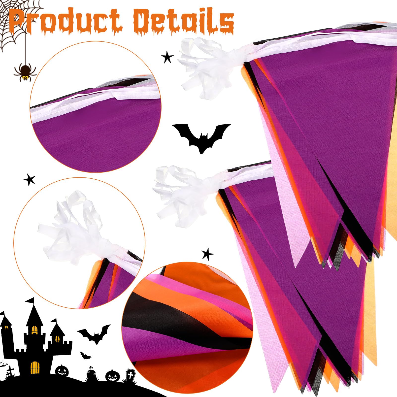 Tatuo 328 Feet Halloween Pennant Banner Flags 10 Pcs Halloween Triangle Flags String DIY Bunting Fabric Bunting Garland for Indoor Outdoor Halloween Party Hanging Decoration (Orange - Image 3