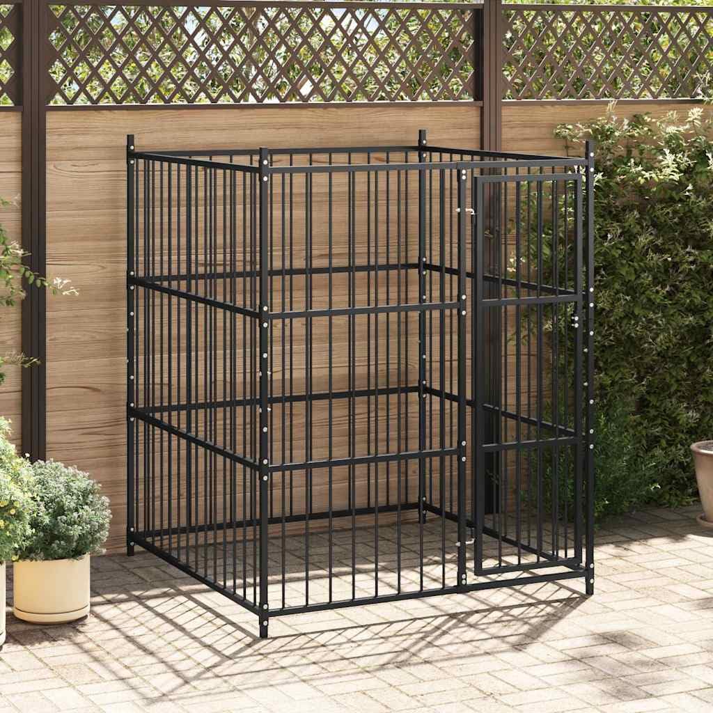 Canile da Esterno in Acciaio Nero 150x150x185 cm