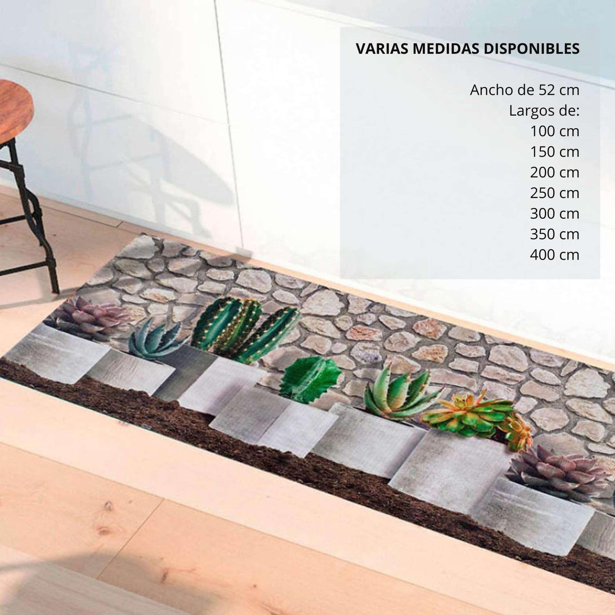 Alfombra Vinílica Pasillo Cocina Cactus Antideslizante 52x250 cm Estampado