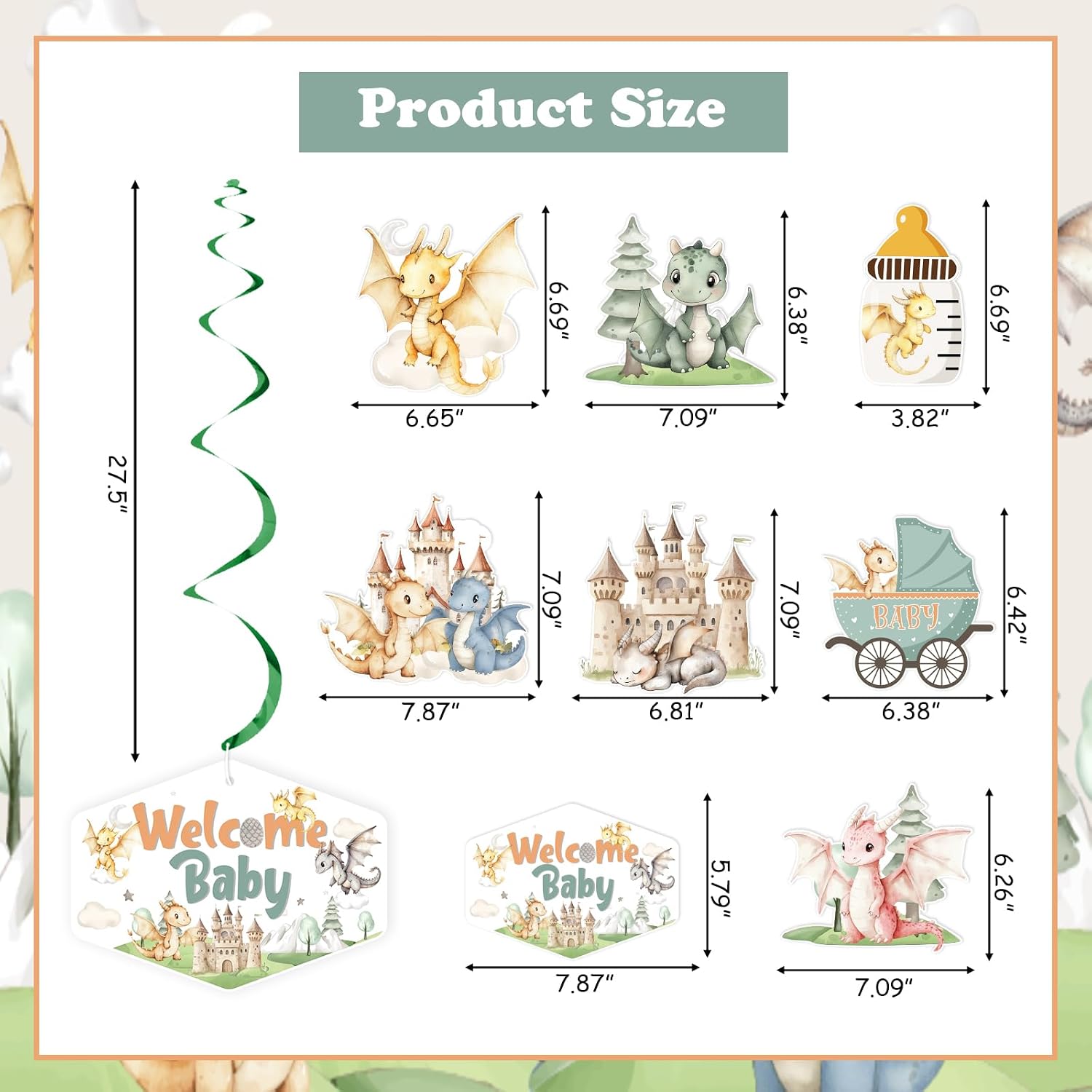 Dragons Baby Shower Decorations 24pcs Dragon Party Hanging Swirls Dragons Party Hanging Decoration A Little Dragon Is On The Way Baby-Shower Hatching Soon Streamer for Pregnancy