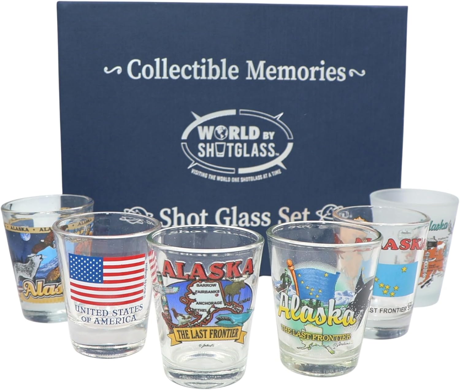 World By Shotglass Alaska United States USA Souvenir Boxed Shot Glass Set (Set of 6)