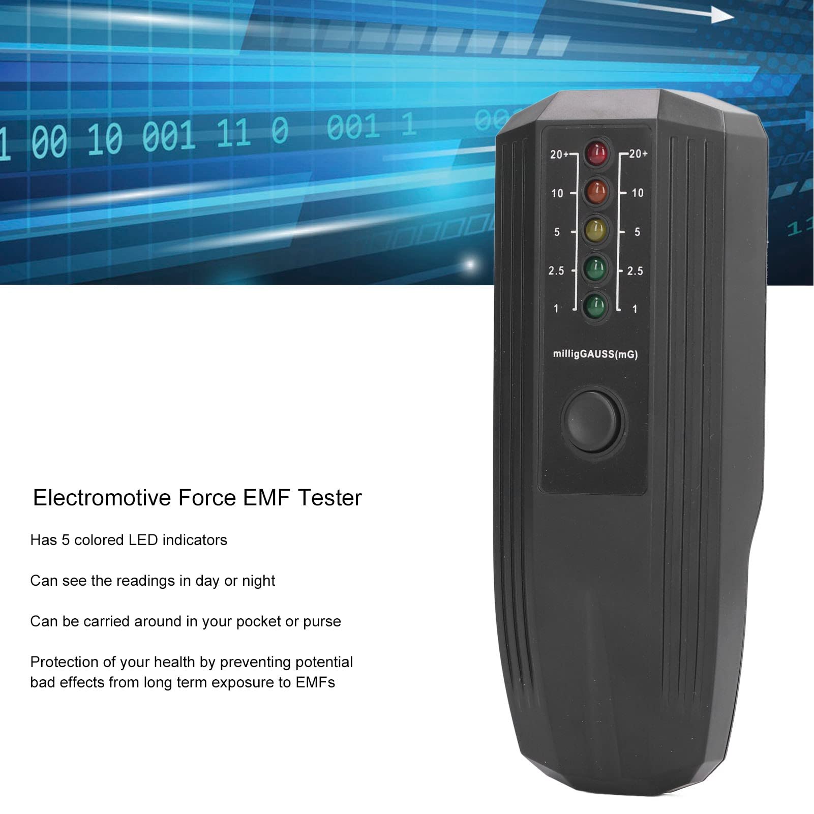 Color LED Indicators, Accurate Measurement, Health EMF Tester Electromagnetic Radiation Detector Meter with Wide Applications for TVs, Computers, Cell Phones (Black)