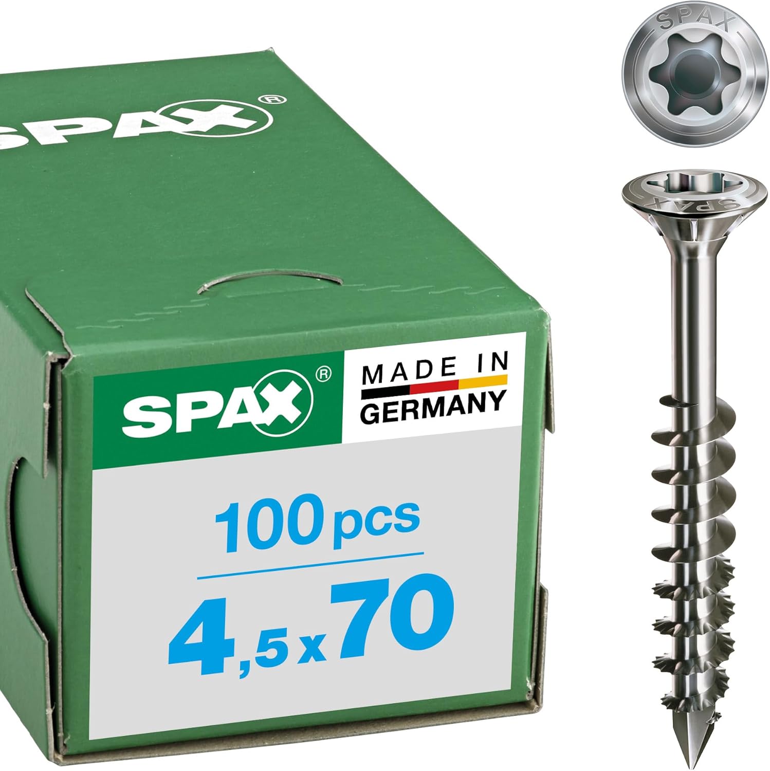 Spax 1.4567-25170004503521 Facade Screw, Raised Countersunk Head T-Star Plus, Cut, Partial Thread, Stainless Steel A2, 25170004507021