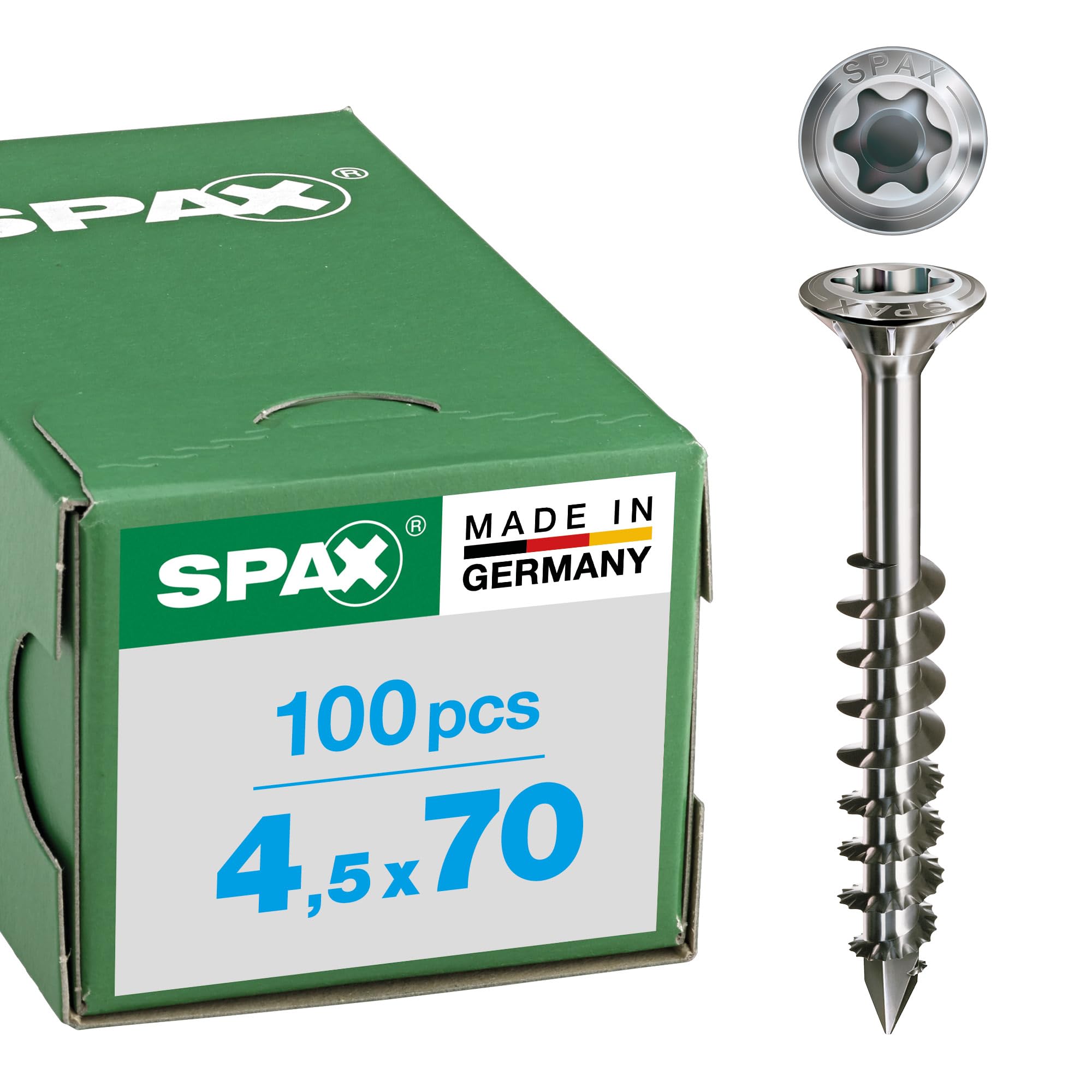 Spax 1.4567-25170004503521 Facade Screw, Raised Countersunk Head T-STAR Plus, CUT, Partial Thread, Stainless Steel A2, 25170004507021
