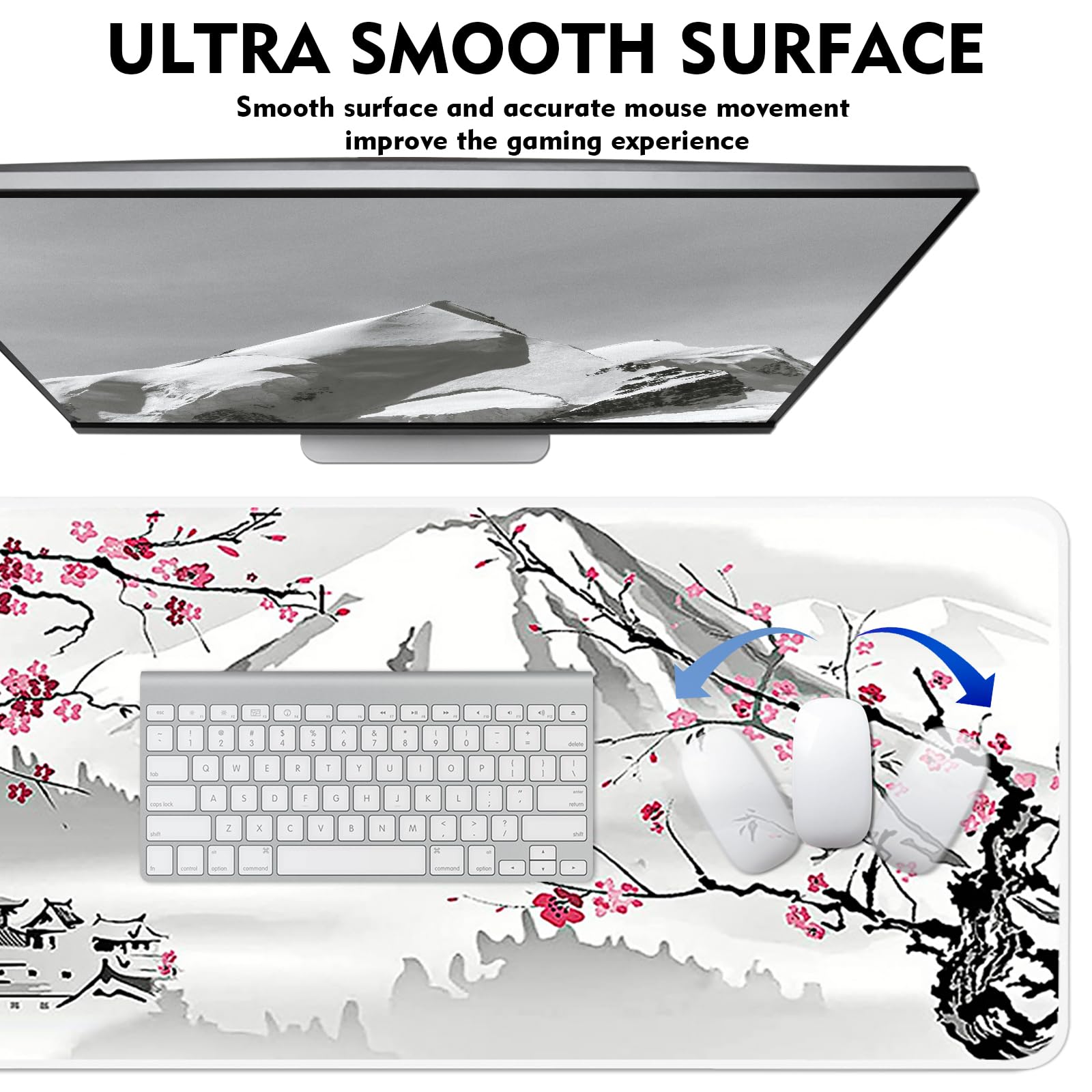 Tappetino Mouse XXL Gaming 800x300mm - Base Gomma Antiscivolo, Design Bianco E Nero - Foto 8