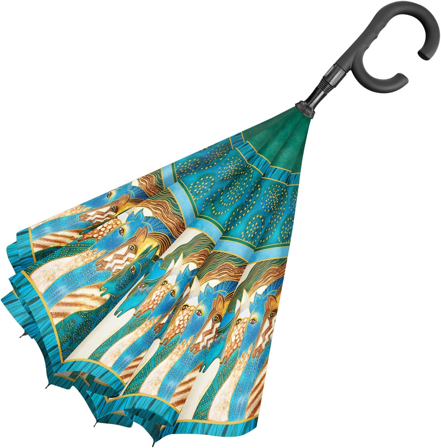 RainCaper Laurel Burch Reverse Inverted Windproof Reverse Opening Upside Down Umbrella with C-shaped Handsfree Handle