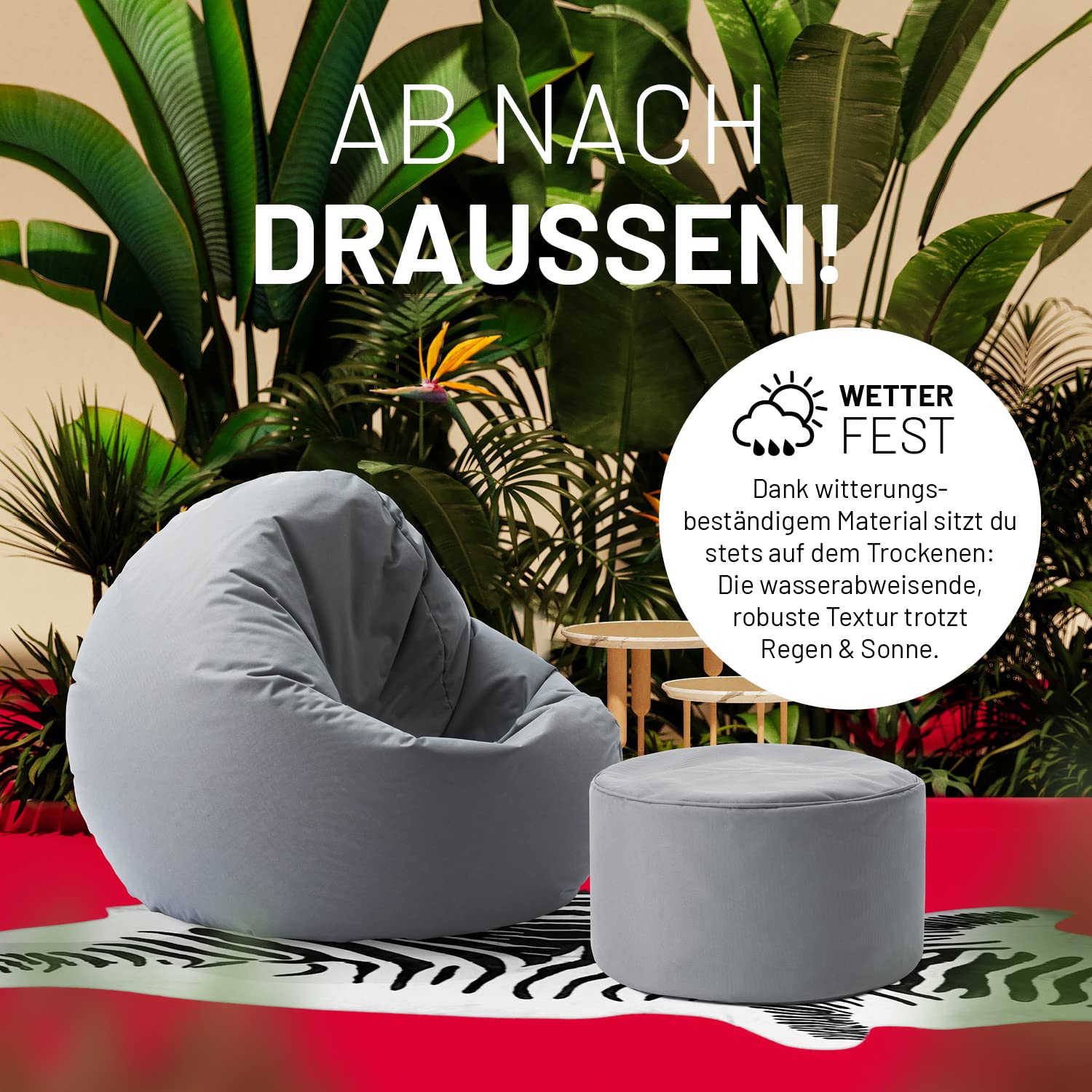 Lumaland Sitzsack Pouf (50 L) | Kompakter Sitzsack mit 3-in-1-Funktion: bequemer Hocker, praktisches Tischchen & stylischer Fußschemel für in- & Outdoor I Mit Flexibler EPS-Füllung | Ø 25 x 45 cm