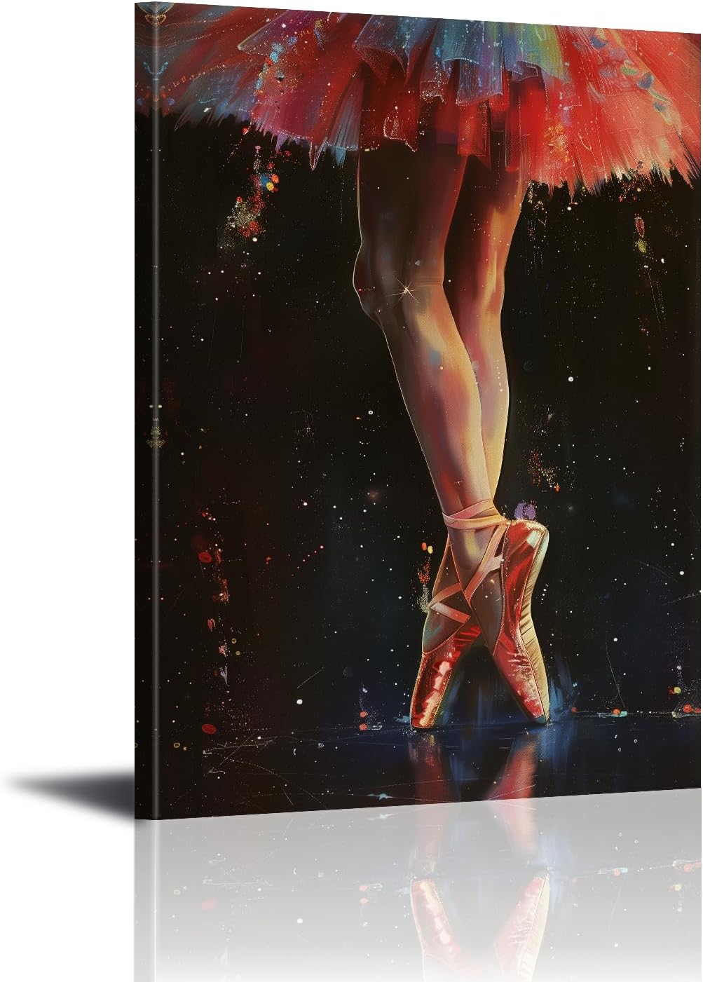 PLIDAAYO Ballerina Wall Art Canvas Print Ballet Shoes and Colorful Dance Dress Modern Black Background Artwork for Dance Studio Bedroom Living Room Decor(Por-02,28"x42")