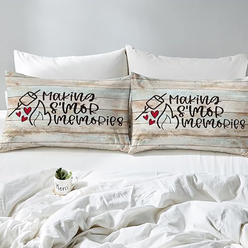 Miniatura 10 de Feelyou Juego de ropa de cama tamaño Queen Happy Camping funda de edredón para niños y adultos, 1 funda de edredón con 2 fundas de almohada (sin