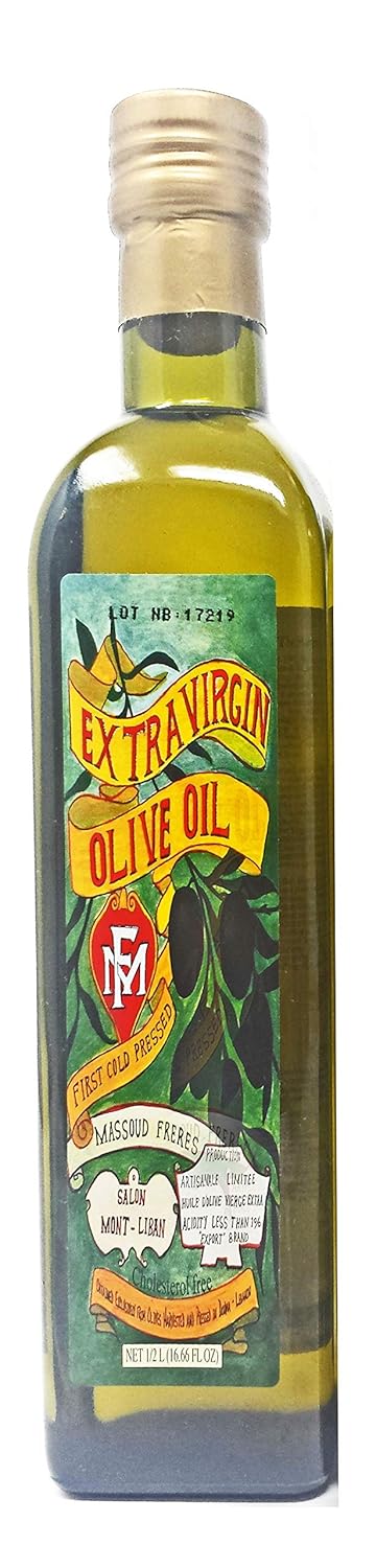 Massoud Extra Virgin Olive Oil Pack of 6 (16.66 Ounce Bottles), First Cold Press, Limited Production Imported From Lebanon