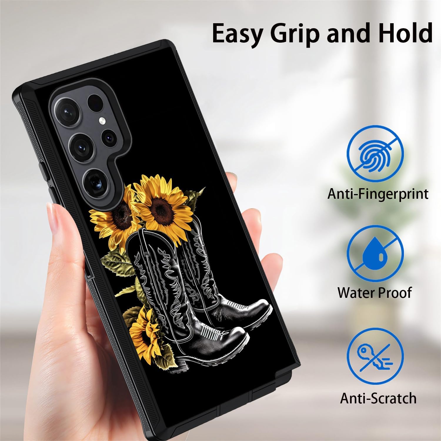 for Galaxy S25 Ultra Case, Military Grade Heavy Duty [3-Layer] Dustproof Shockproof Full-Body Protective Case for Samsung Galaxy S25 Ultra 5G (6.9", 2025), Western Cowboy Boots With Sunflower - Image 6