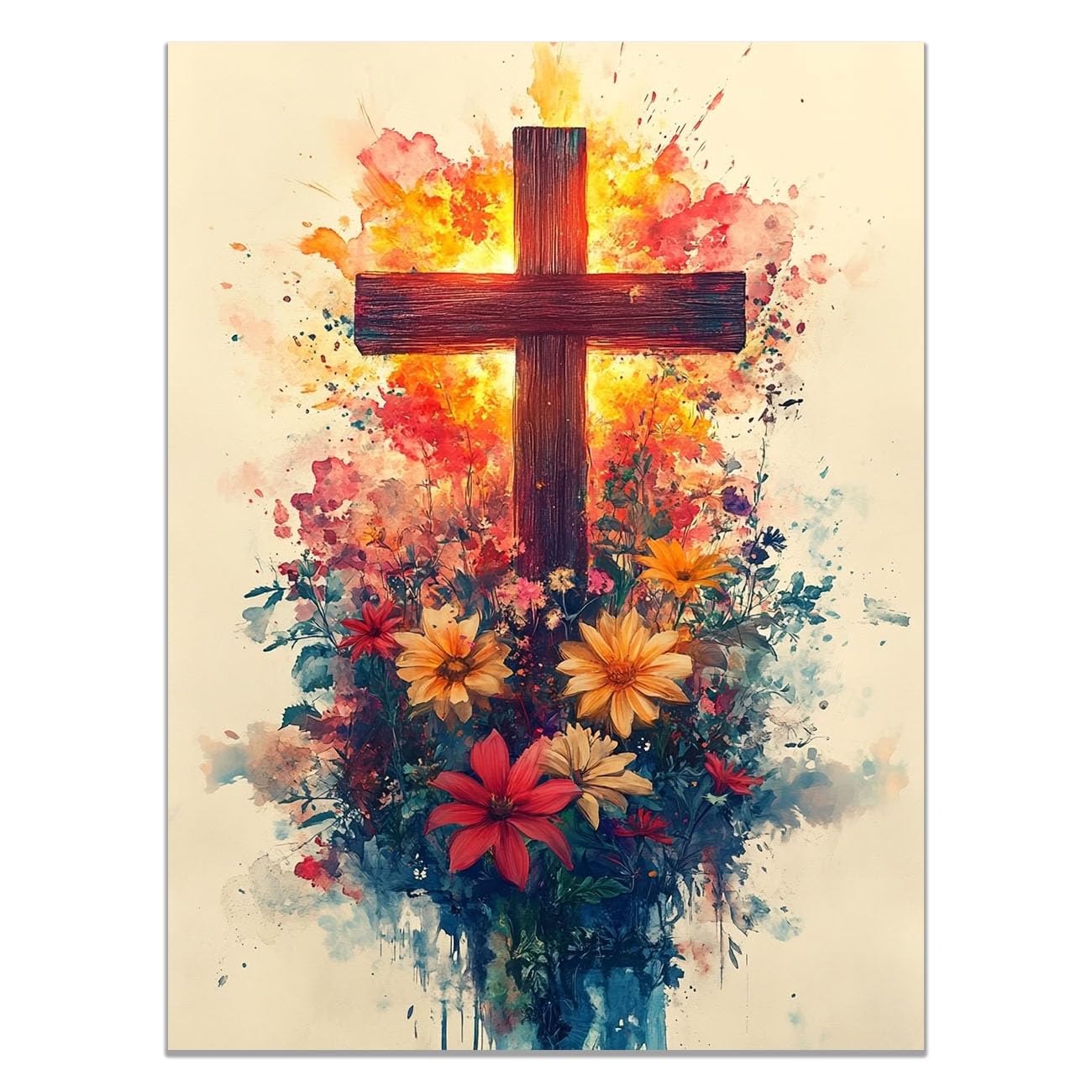 QUSAAOU Canvas Wall Art Jesus Jesus with a White Dove icture Christianity Cross Poster Print Painting for Living Room Bedroom Prayer Room Home Decorate(red)-80x120cm Unframed