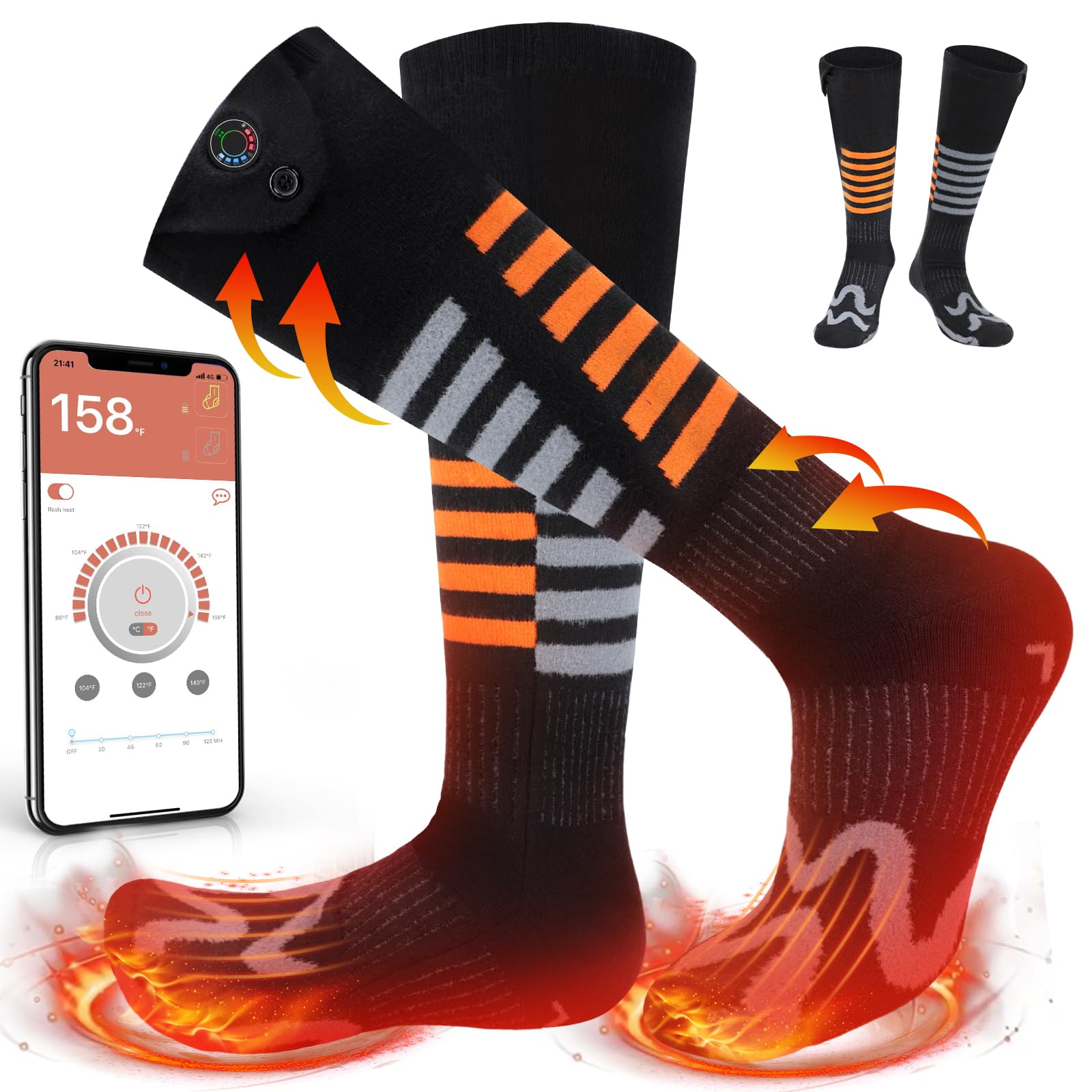 RELIRELIA Heated Socks, Rechargeable Heated Socks for Men Women - 7.4V/3000 mAh Battery Powered Electric Socks with APP Control, Washable Foot Warmer for Winter Hunting Skiing Camping Hiking