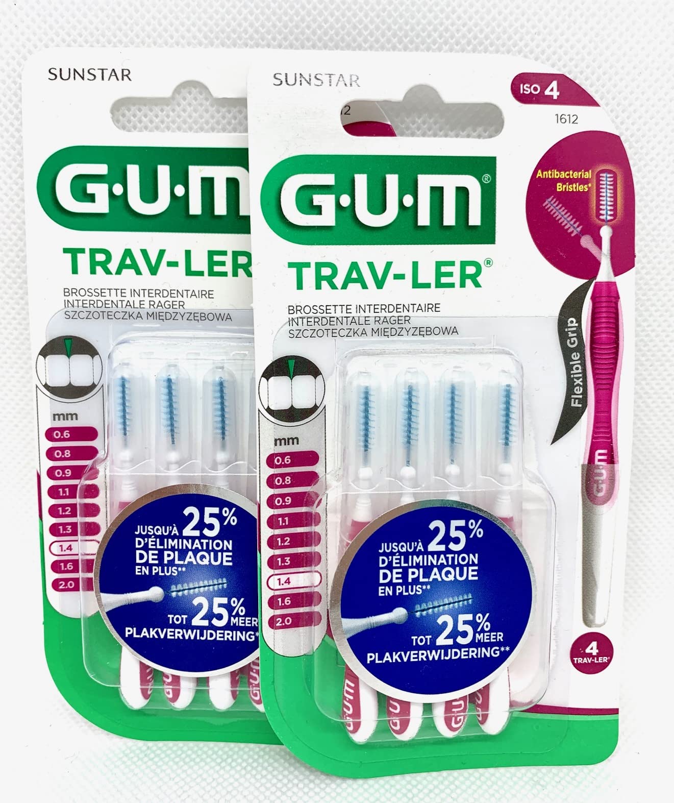 Duuous Butler G-U-M GUM Trav-ler Interdental Brushes 1612 1.4 mm (2) Pack of 4