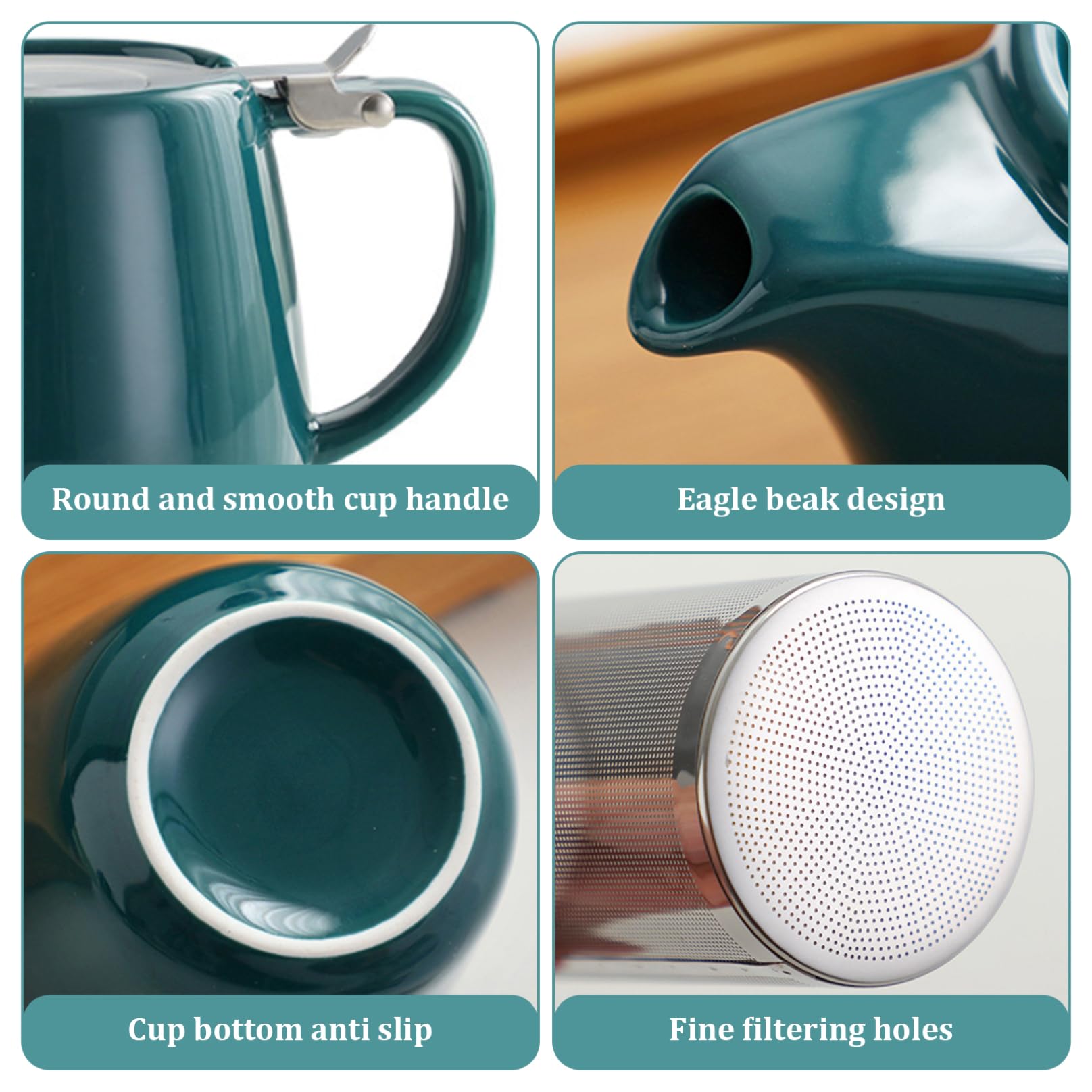 Tetera Infusor de té con infusor Tetera de cerámica de gran capacidad de 580 ml con tapa y mango para preparar té de hierbas y hojas sueltas