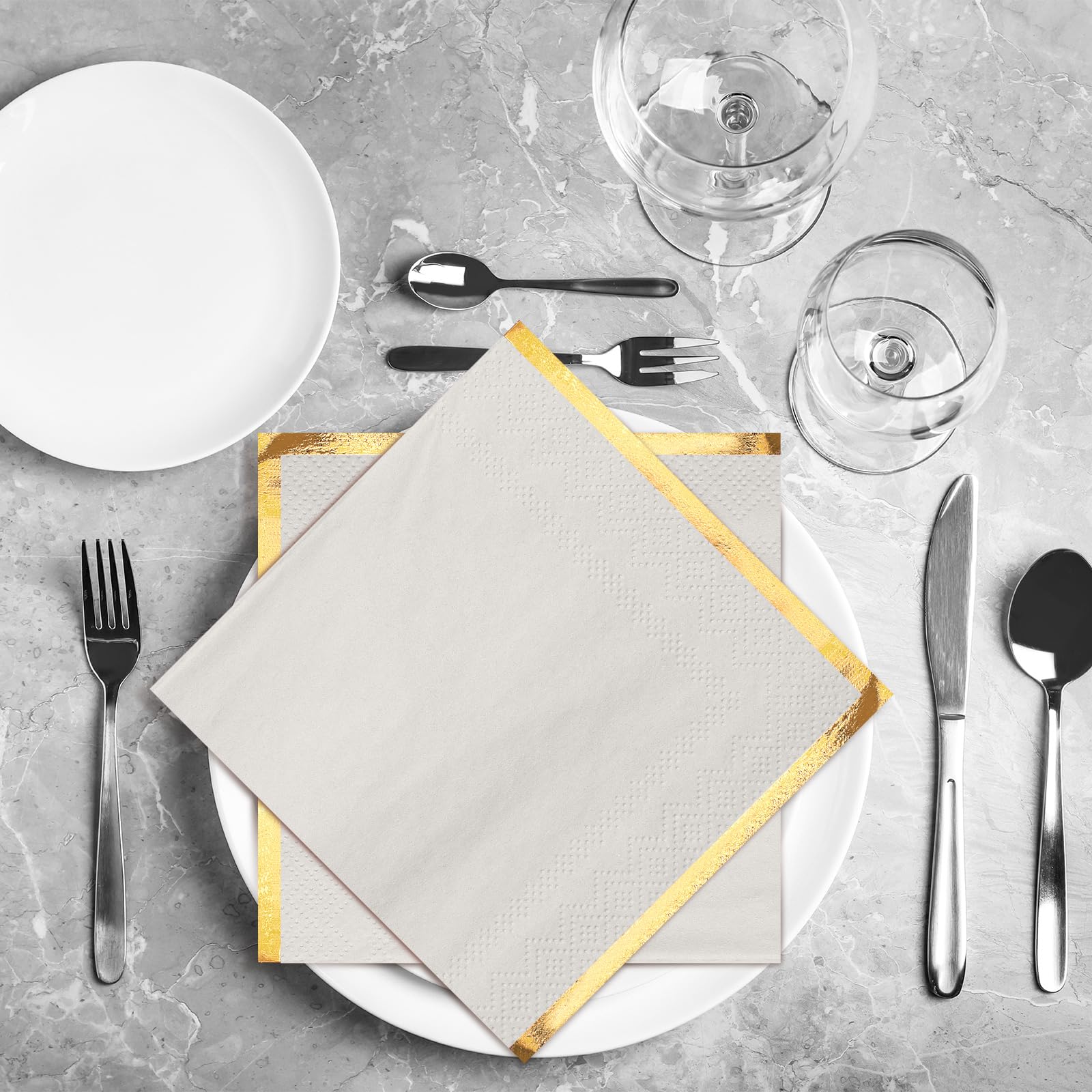 Cocktail-Servietten Mit Goldrand – 200 Stück, 2-lagig, 25,4x25,4 Cm, Für Hochzeit & Feiern