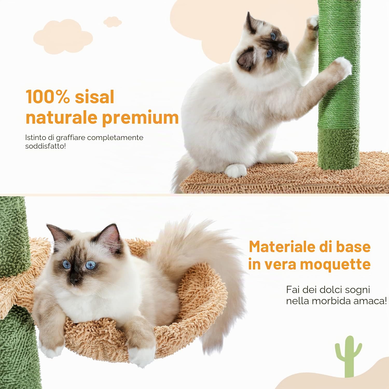 PAWZ - Tiragraffi a forma di catus, da terra fino al soffitto, tiragraffi a torre per gatti con altezza regolabile (229-275 cm), 5 ripiani, con comoda amaca, ripiani e palline penzolanti