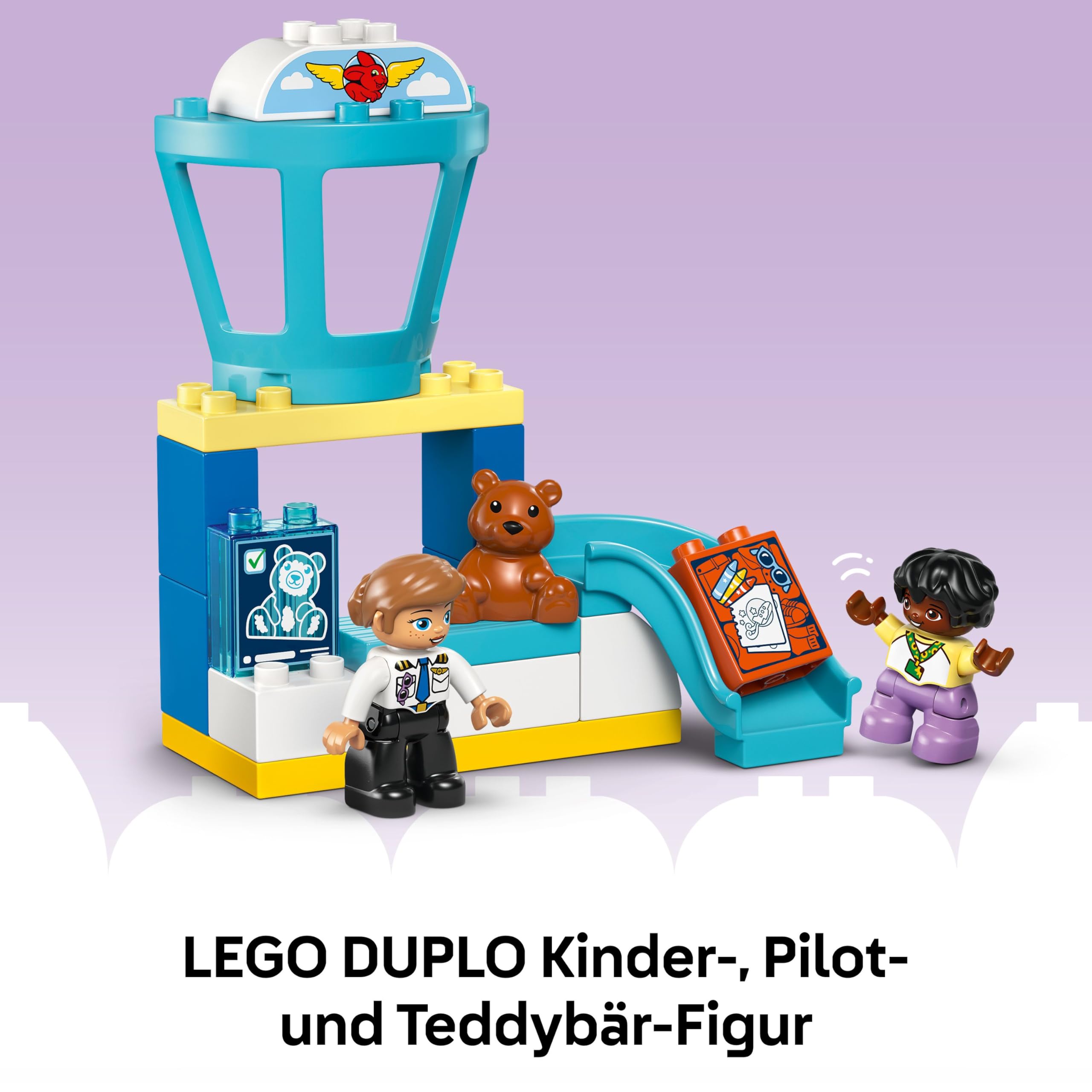 LEGO DUPLO Town Erster Besuch im Flughafen - Lernspielzeug zur Förderung der Motorik für Kleinkinder - inkl. Flugzeug, 2 Figuren & Teddybär - Geschenk für Jungen und Mädchen ab 2 Jahren - 10443