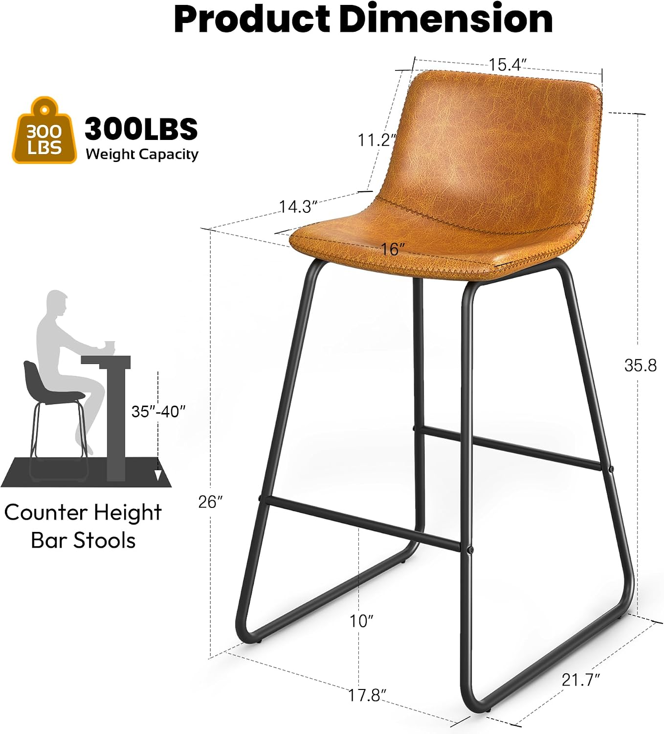 YaFiti 26 inch Bar Stools Set of 3, Modern Bar Height Barstools, Faux Leather Barstools with Back and Metal Leg, Armless Tall Bar Dining Chairs for Kitchen Island Counter, Whiskey Brown