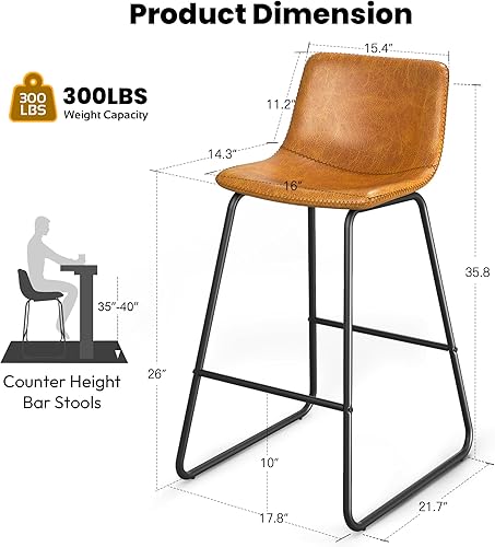 Miniatura 2 de Juego de 3 taburetes de bar de 26 pulgadas, modernos taburetes de bar de altura de barra, taburetes de bar de cuero sintético con respaldo y patas