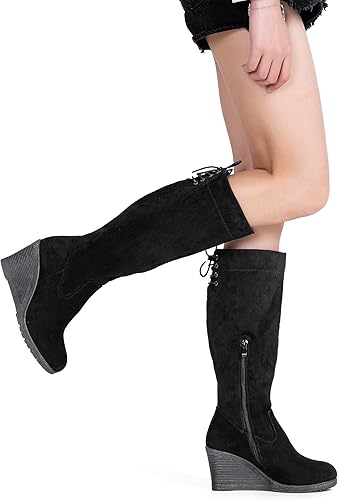 Miniatura 3 de Vepose Botas altas hasta la rodilla 9651 para mujer, de moda, con tacón de cuña, botas de pantorrilla para mujer
