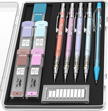 Mr. Pen- Pastel Mechanical Pencil Set, 5 Mechanical Pencils 0.3, 0.5, 0.7 | 0.9, 2.0mm, 5 HB Lead Refills & 10 Eraser Refills, Precision Drawing Pencils for Sketching, Writing & Technical Artwork