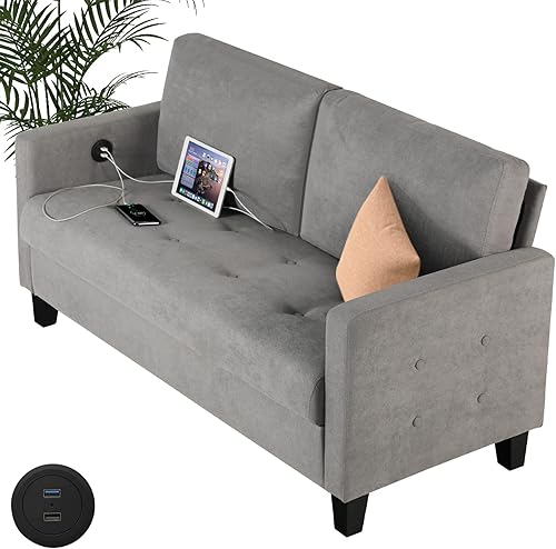 GRACFORCE Sofá biplaza de 57 pulgadas de ancho con 2 puertos de carga USB muebles de tela moderna de mediados de siglo para sala de estar sofás