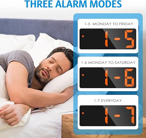 Miniatura 5 de AMIR Reloj despertador digital, reloj LED para dormitorio, reloj electrónico de escritorio con pantalla de temperatura, brillo ajustable, control de