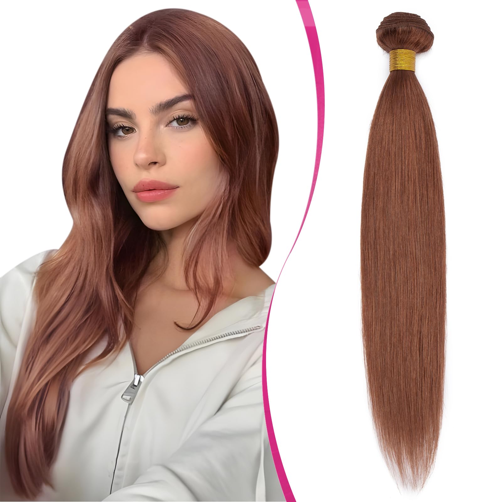Elailite Bundles Human Hair Weave Straight - Hair Extensions Real Human Hair Weft 1 Bundle 100g - #33 Dark Auburn - 16 Inch