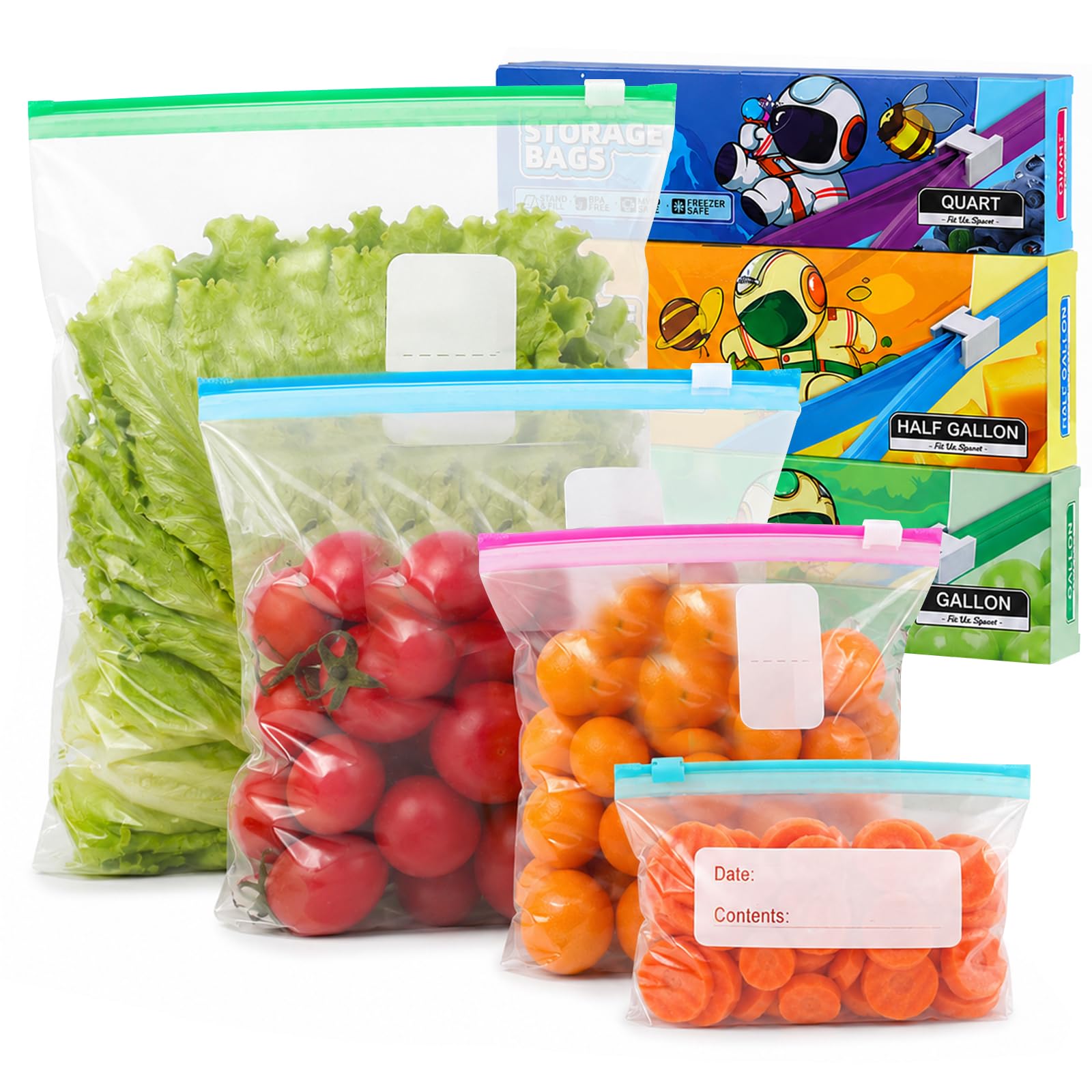 Yuaerbuo 85 PCS Food Freezer Bags Ziplock, Reusable Zip Lock Bags Food
