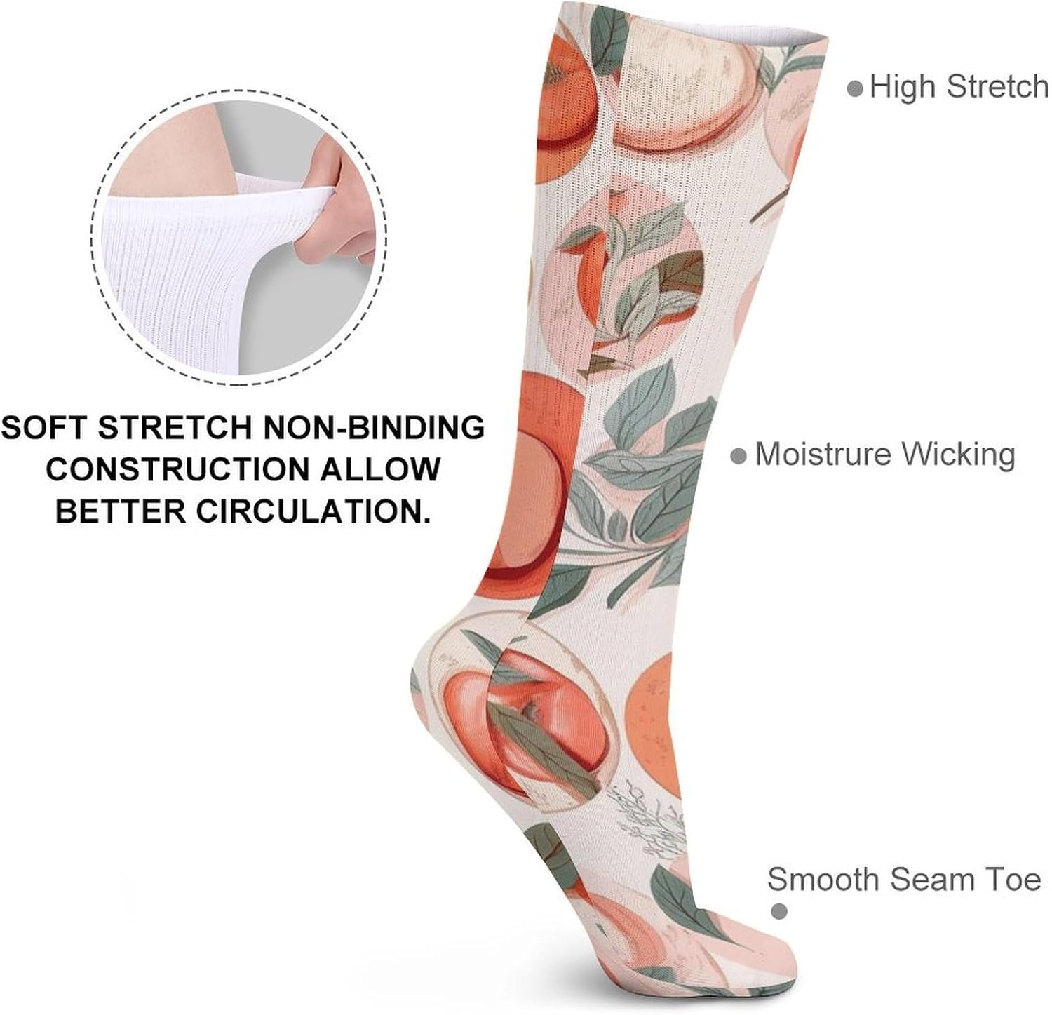 5 Pairs Knee High Socks Round Peach Long Tube Boot Seamless Toe