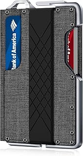 Tactical Minimalist Wallet for Men, Slim RFID-Blocking Metal Card Holder, Front Pocket Men’s Leather Dapper Bifold Wallet with Money Clip, Grey, Minimalist