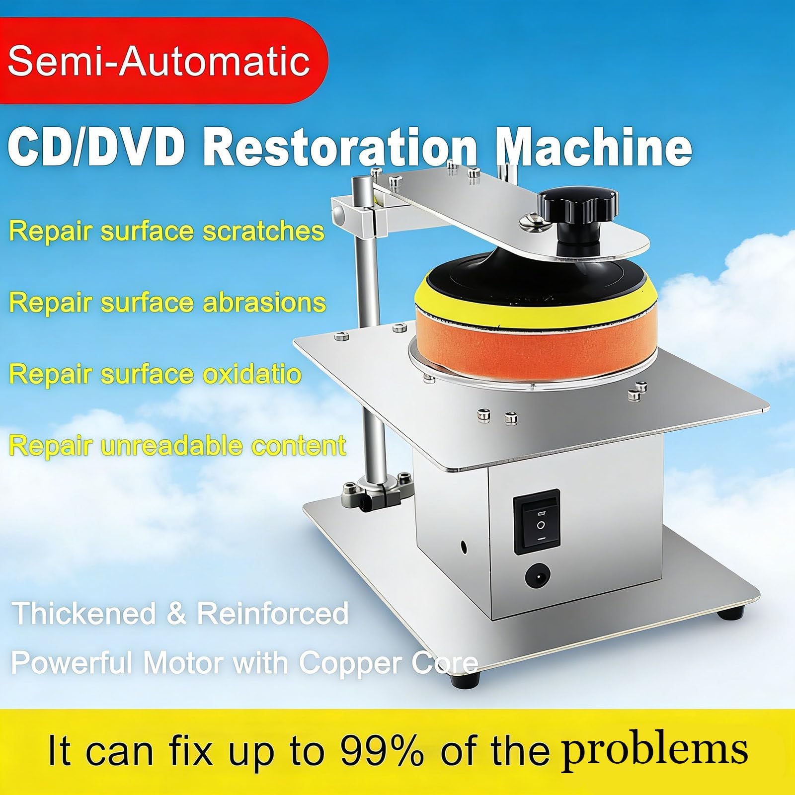 Disc Poliermaschine für CD/DVD Reparatur, 7-Gang Edelstahl, 6000RPM Resurfacer für Kratzerentfernung und Datenwiederherstellung