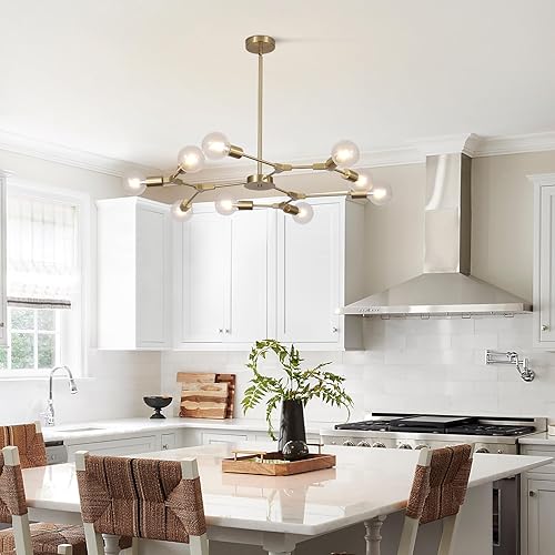 Miniatura 7 de KCO Lighting Modern Sputnik - Lámpara colgante de latón cepillado, lámpara industrial empotrada, lámpara colgante ajustable para sala de estar