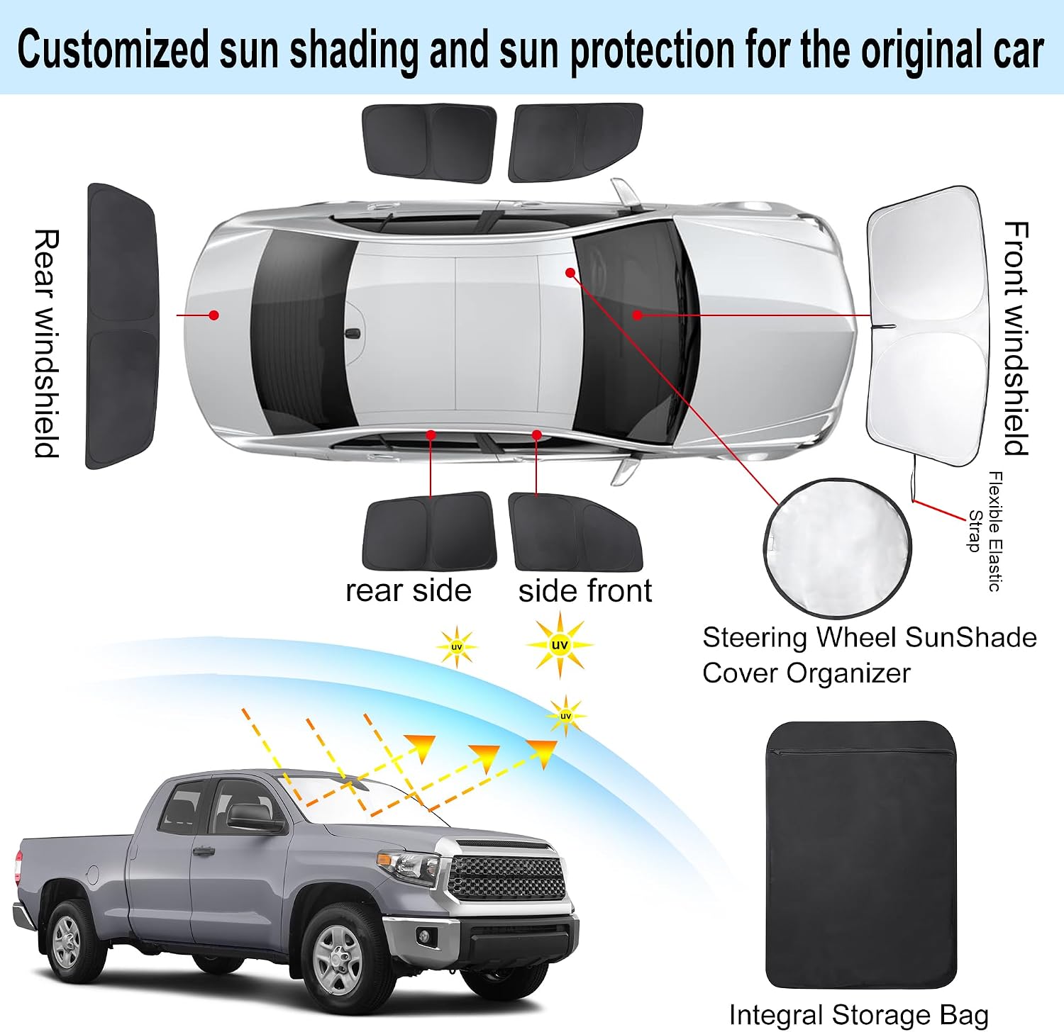 TINGLU Window Shades for Toyota Tundra 2007-2021 Accessories Full Windows Windshield Sun Shade Sun UV Rays Privacy Protection for Camping 6PCS