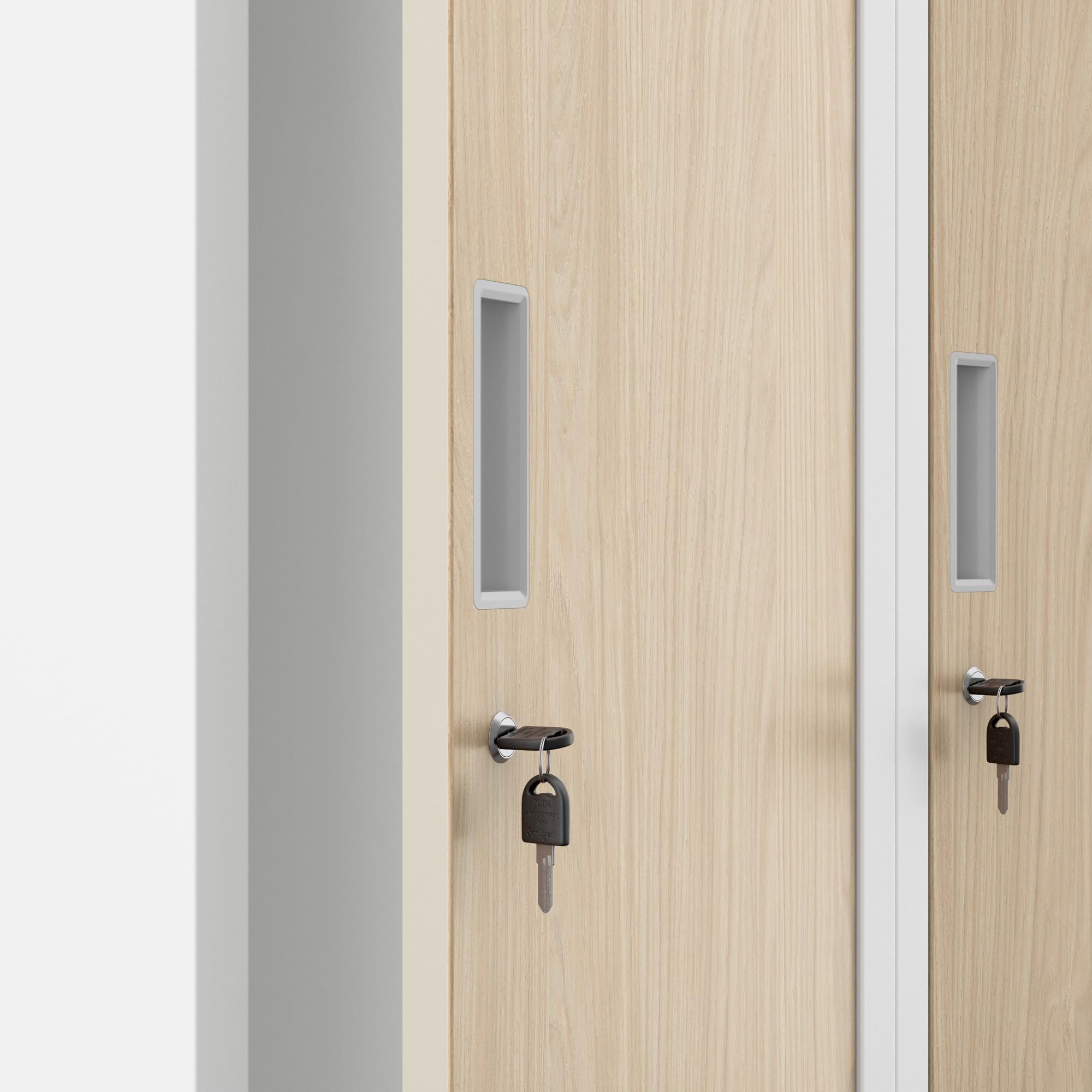 Taquilla Doble Armario Vestuario 2B1A Metalico Puertas con bisagras Ranuras de ventilación Pintura en Polvo Pared divisoria 180 cm x 80 cm x 50 cm (Aspecto de madera blanca)