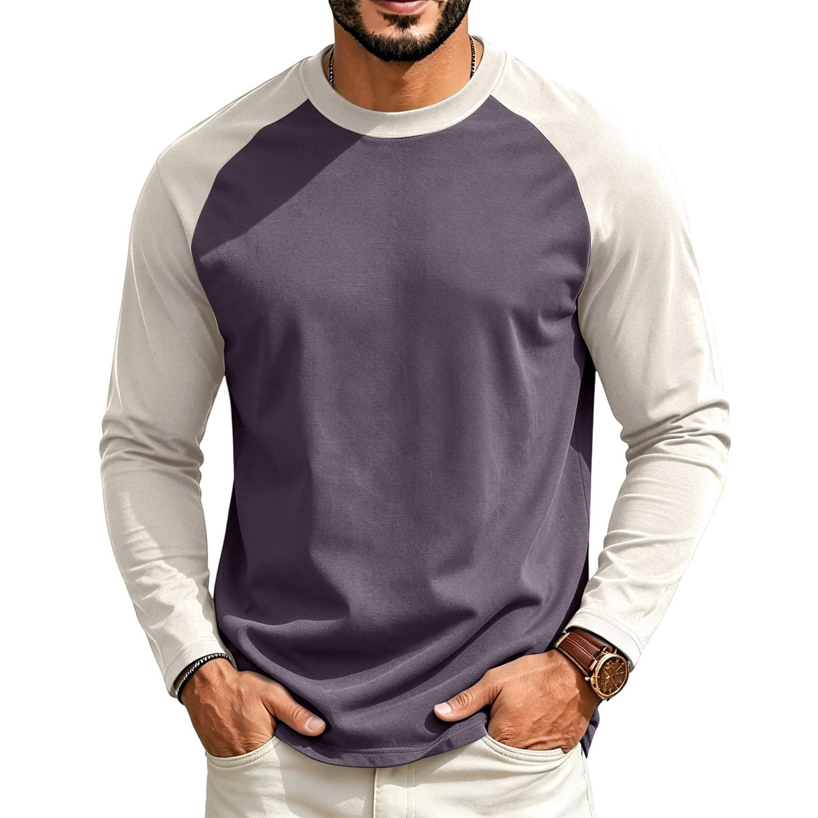 Halloween Crew Neck Shirts Costumes for Men Long Sleeve，05-Light Purple L — image 1