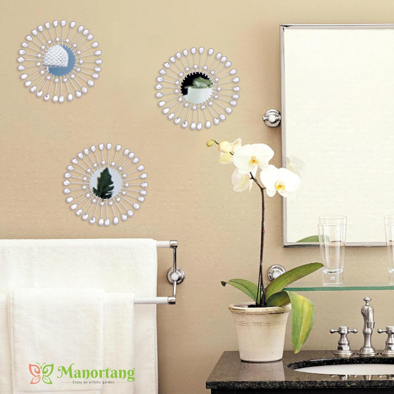 Silver Mirrors 3 PCE, 9 inchSunburst Mirror Hanging Wall Decor, Valentine Decorative Mirror Wall Art, Round Mirrors for Bedroom Living Room Bathroom Kitchen, Warming Valentine Gifts - Image 8