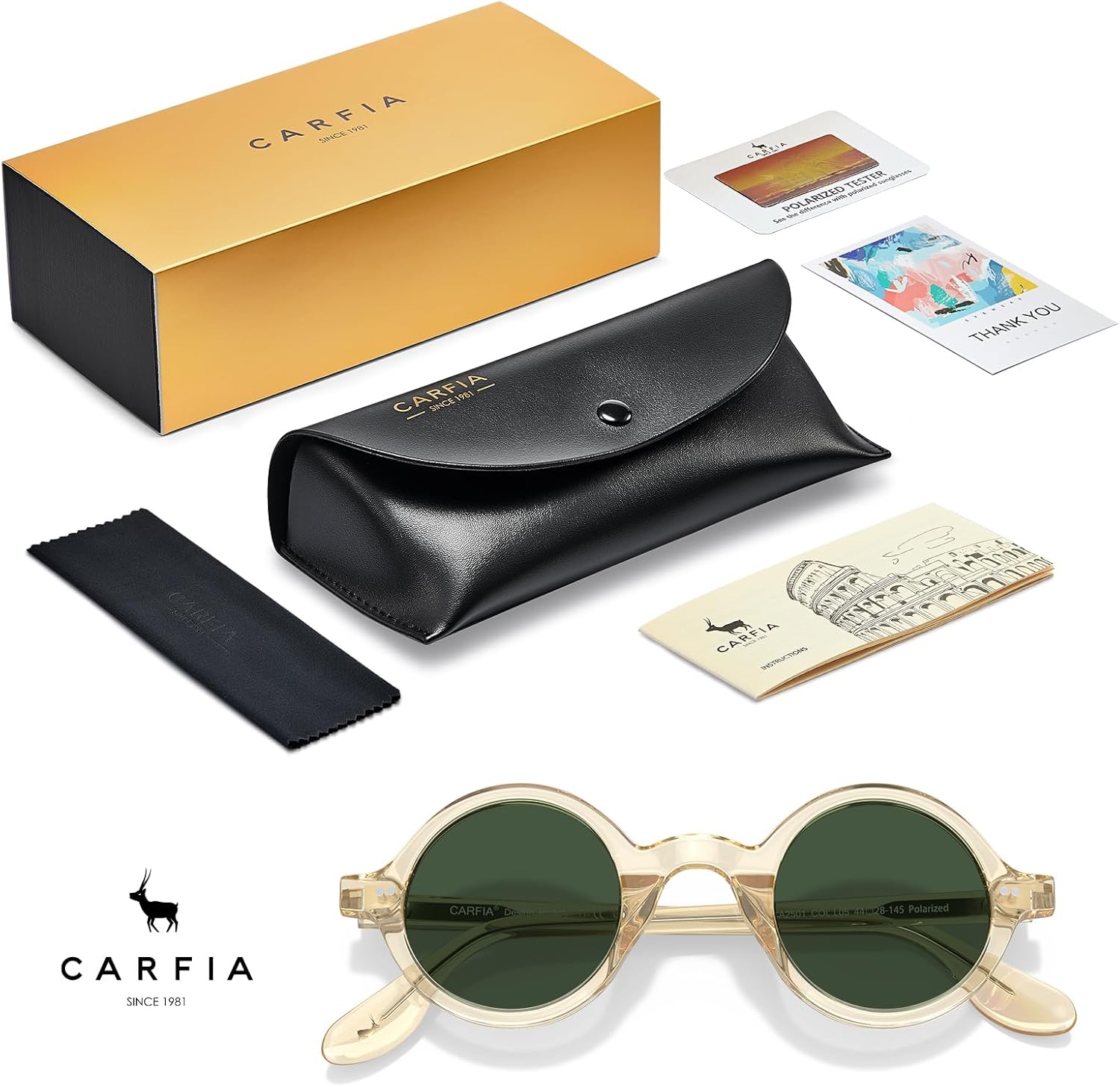 CARFIA Retro Acetate Small Face Polarized Sunglasses for Men Cool Classic Round Sun Glasses CA2501 - Image 6