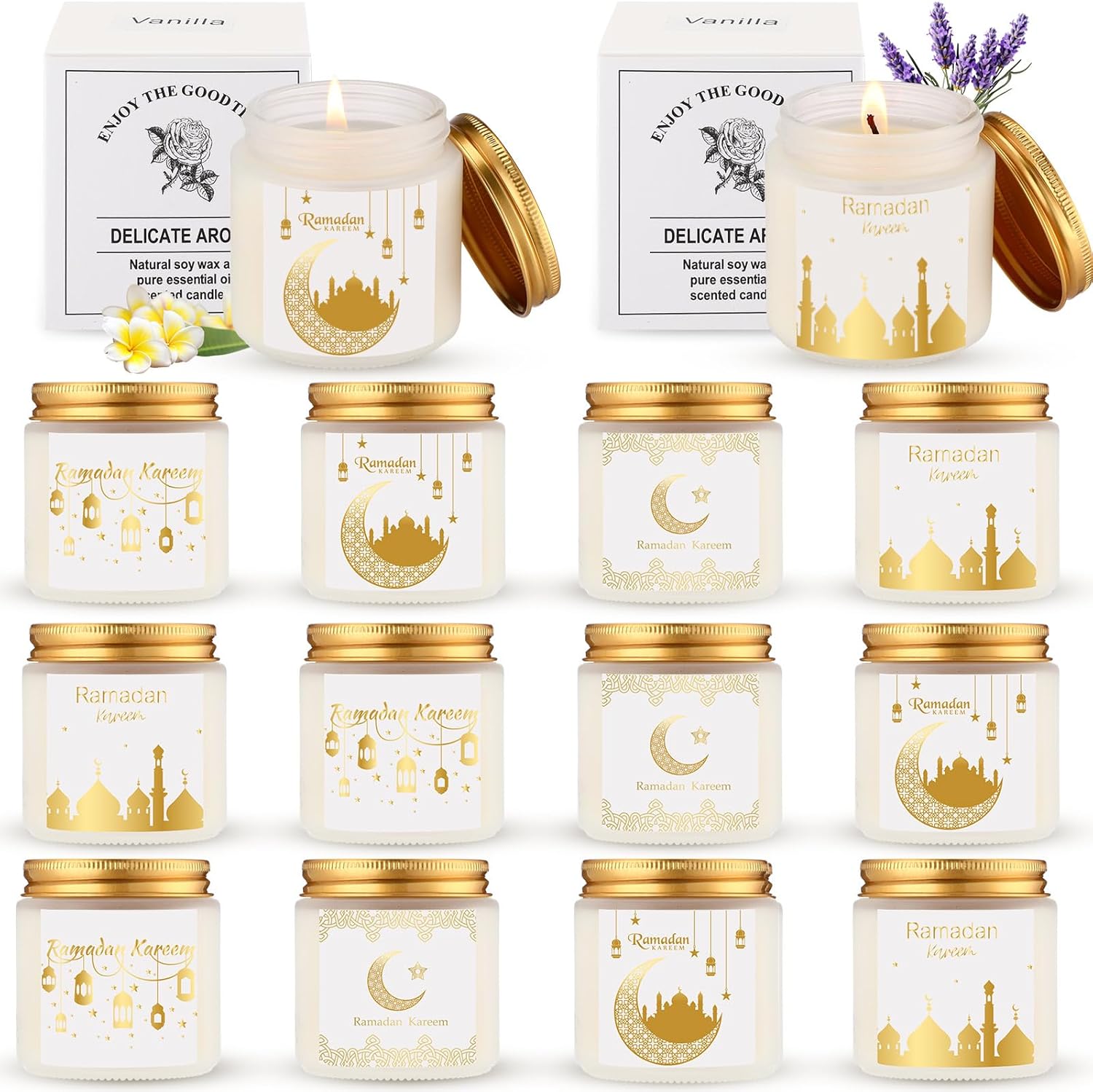 MTLEE 12 Pcs Ramadan Gifts Ramadan Mubarak Scented Candles Jar Eid Candles Eid Mubarak Muslim Scented Light Islamic Party Favors Gifts for Home Muslim Islam Festival Holiday Decor(Brown)